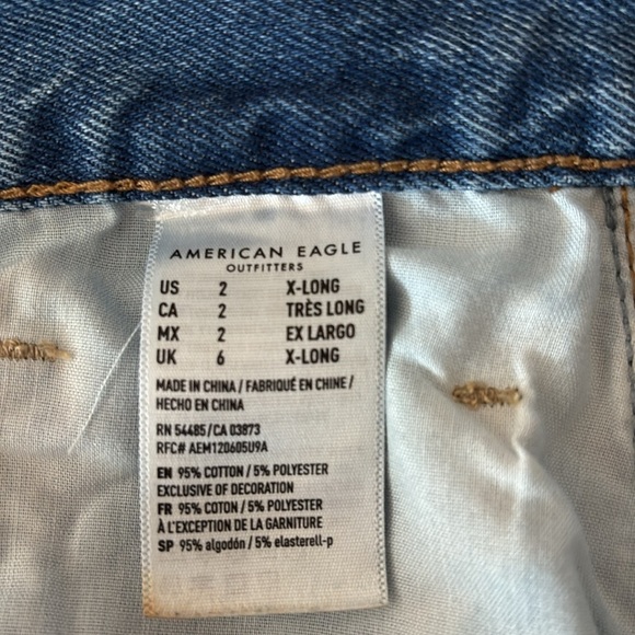 American Eagle Mom Denim Jean 2 XLong Distressed Raw Hem Ripped High Rise - Picture 4 of 10